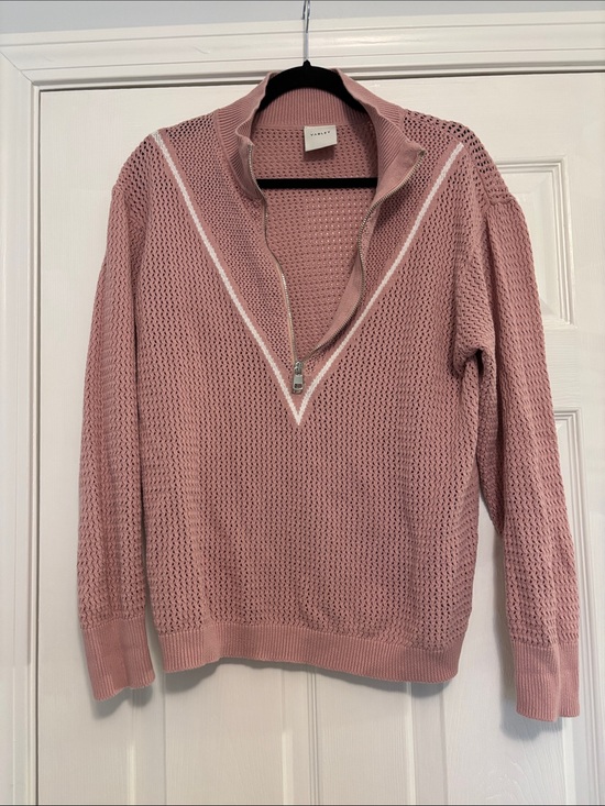 Varley Sweaters - Varley Pink Openwork V-Neck Knit Sweater